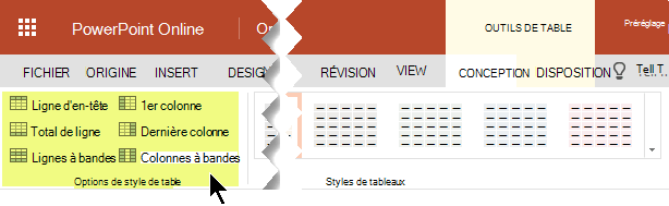 Vous pouvez ajouter des styles d’ombrage à certaines lignes ou colonnes d’un tableau.