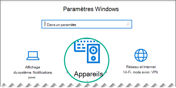 Sélectionnez Appareils dans la boîte de dialogue Paramètres Windows