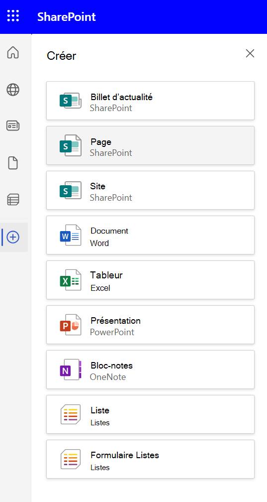 Ajouter une page à partir de la barre de l’application