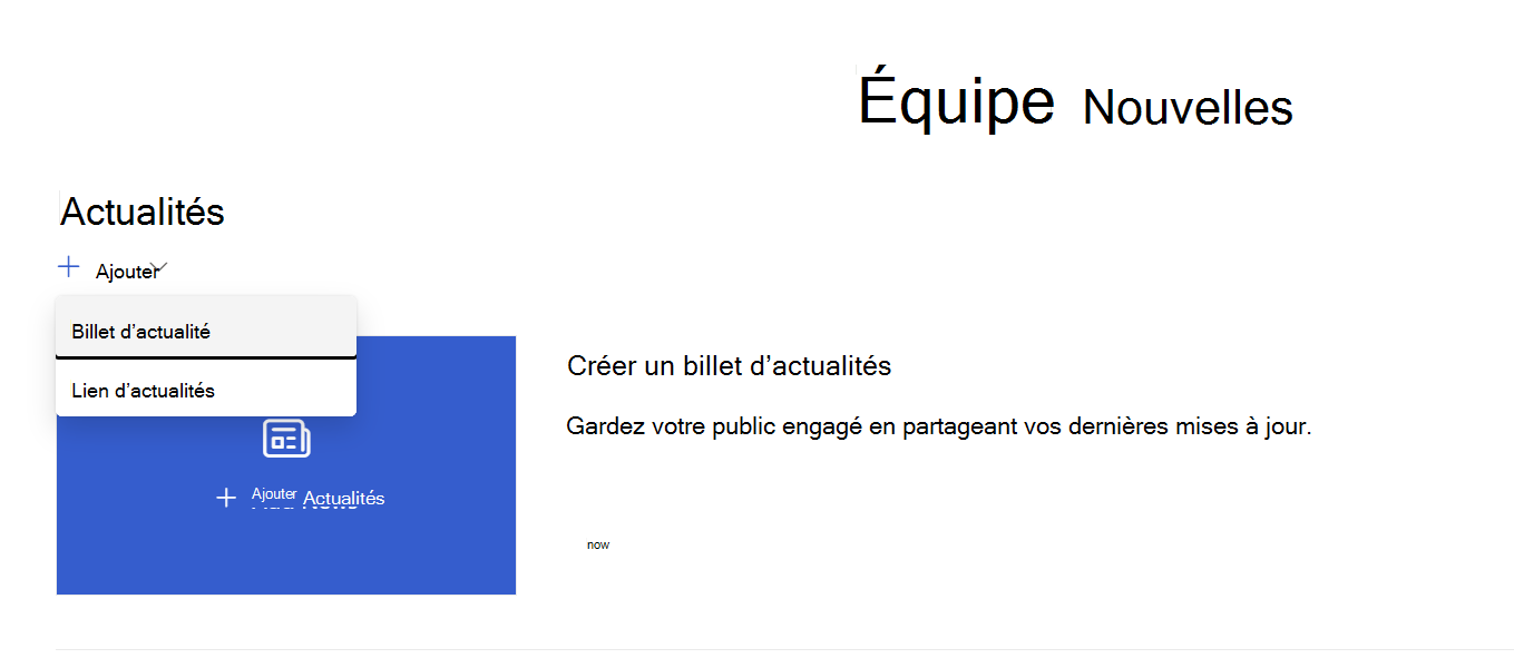 Ajouter une page à partir du composant WebPart Actualités