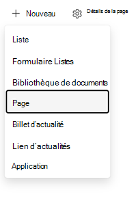 Ajouter une page à partir de la page d’accueil du site