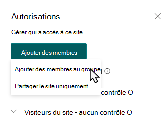 Aperçu du volet Ajouter des membres