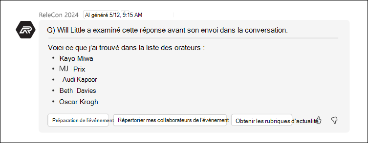 Capture d’écran de la réponse avec les informations de l’approbateur