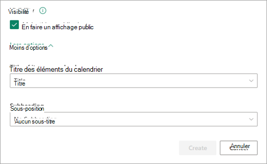 Ajoutez le niveau de visibilité souhaité pour votre calendrier.