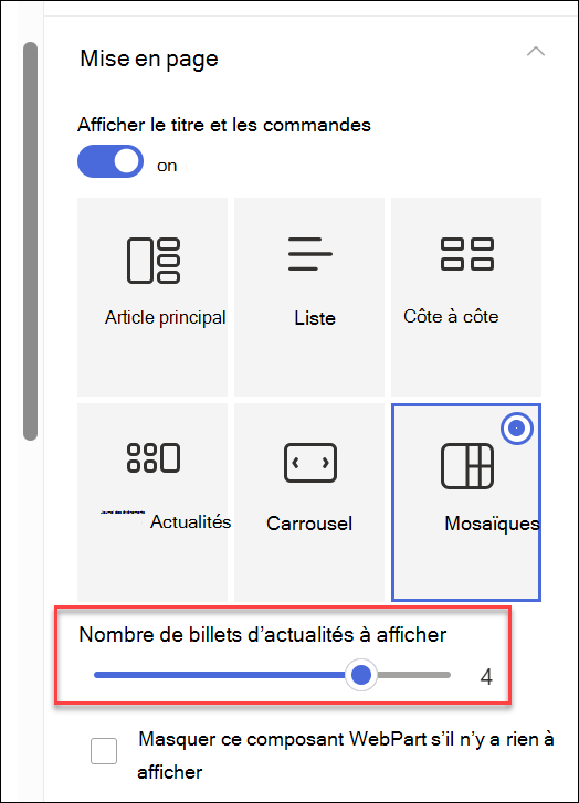Capture d’écran de Modifier le numéro d’affichage des composants WebPart