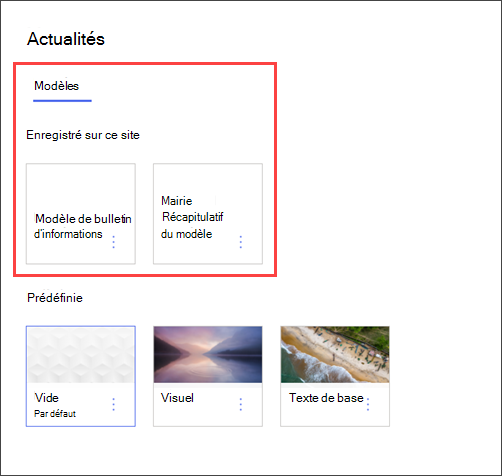 Image du sélecteur de modèle de page du site de service
