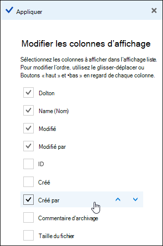 Organiser les colonnes dans une bibliothèque de documents