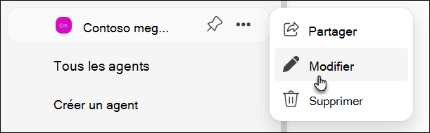 Capture d’écran de la modification de l’agent dans BizChat