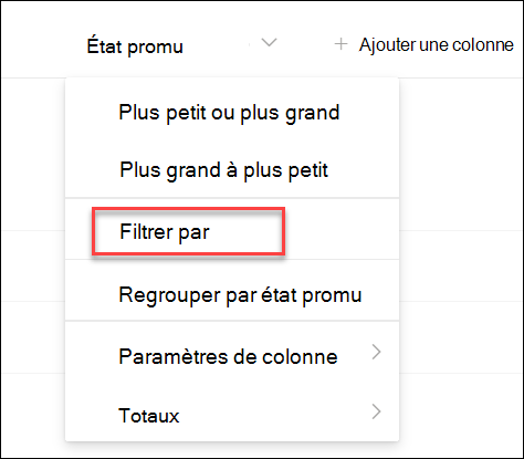 Capture d’écran de Filtrer par état promu