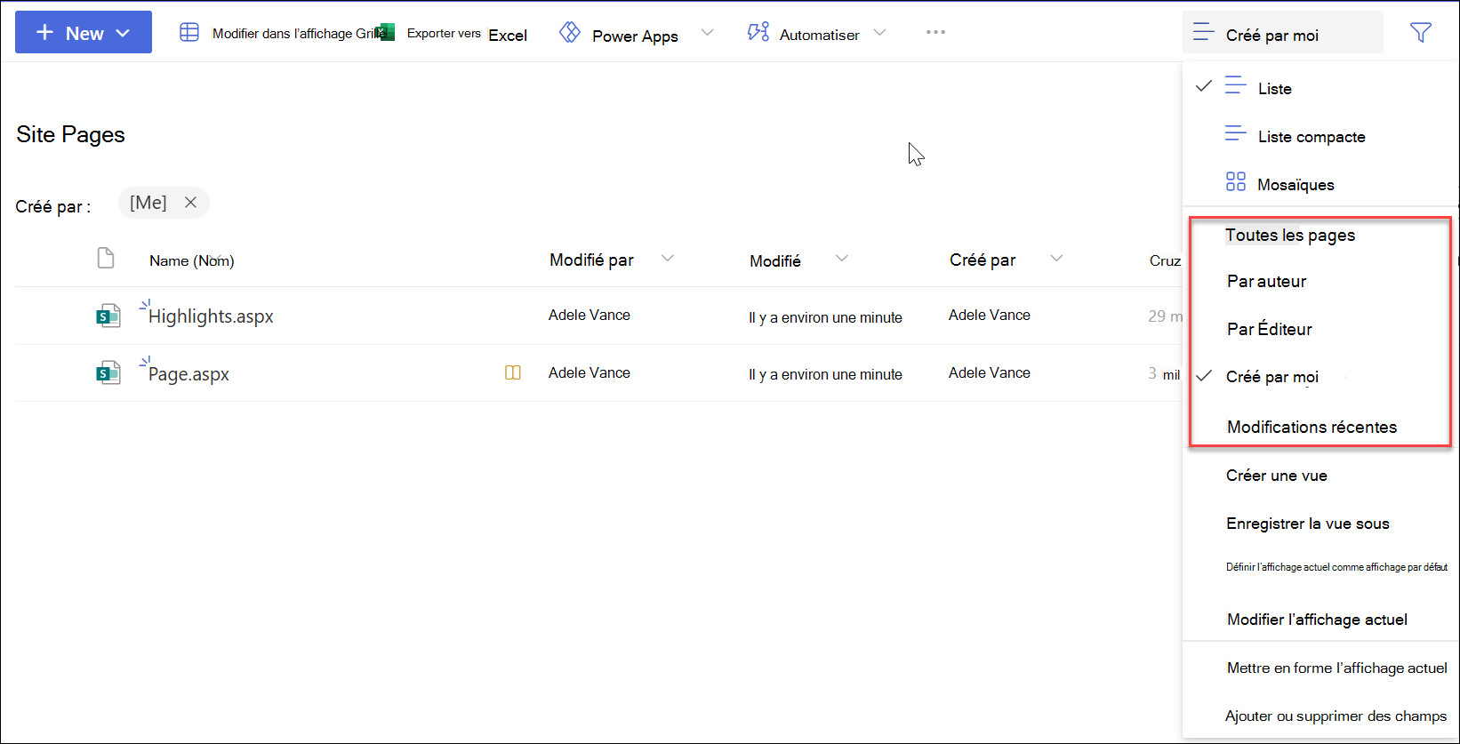 capture d’écran des pages de filtrage
