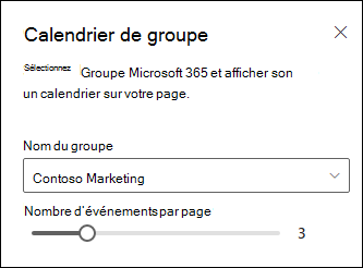 Choix du nombre d’événements à afficher dans le calendrier de groupe Microsoft 365 sélectionné.