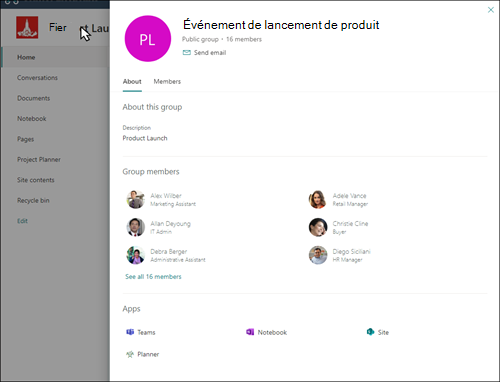 Accès au groupe M365 carte