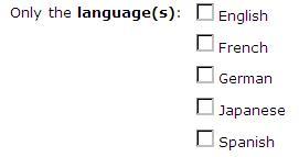 Cases à cocher pour les langues anglaise, française, allemande, japonaise et espagnole