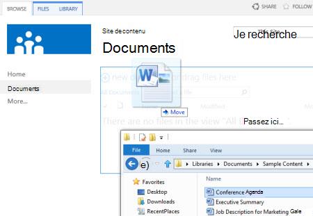 Faire glisser des fichiers vers une bibliothèque