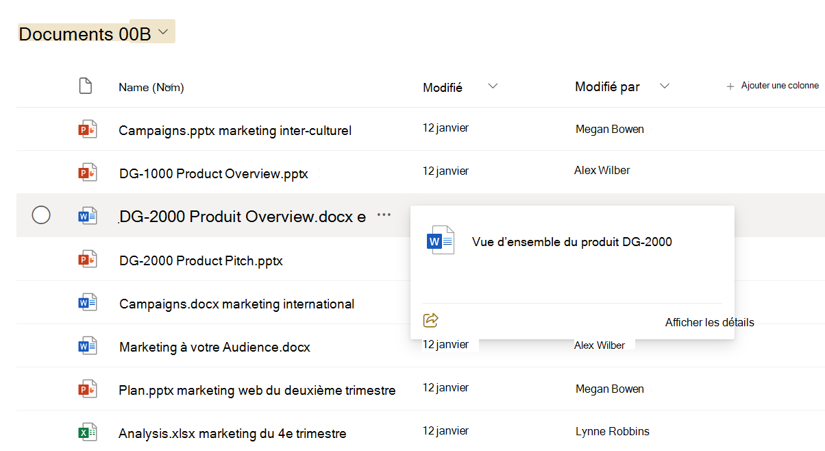 Capture d’écran de l’ouverture de documents dans la bibliothèque de documents