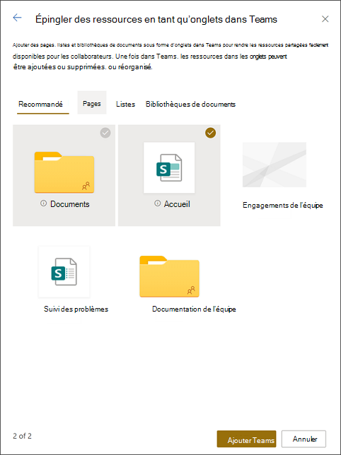 Épingler des ressources aux onglets