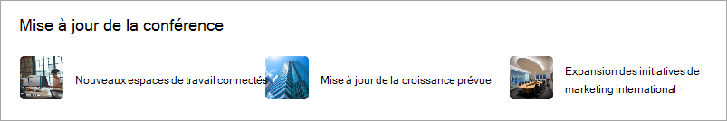 Le composant WebPart Liens rapides montrant des images miniatures pour les liens.