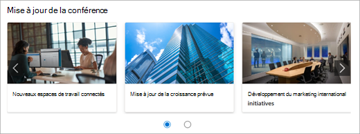 Le composant WebPart Liens rapides montrant le ratio 16:9 pour les images.