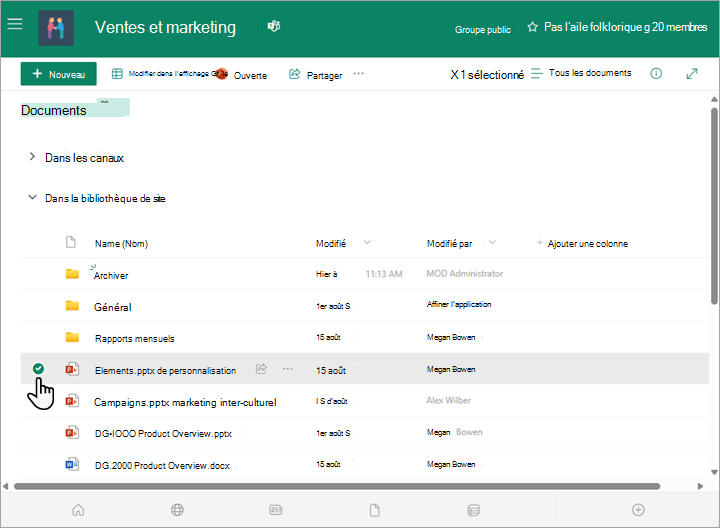 Vous pouvez sélectionner un fichier dans votre bibliothèque de documents.