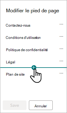 Boîte de dialogue Modifier le pied de page.