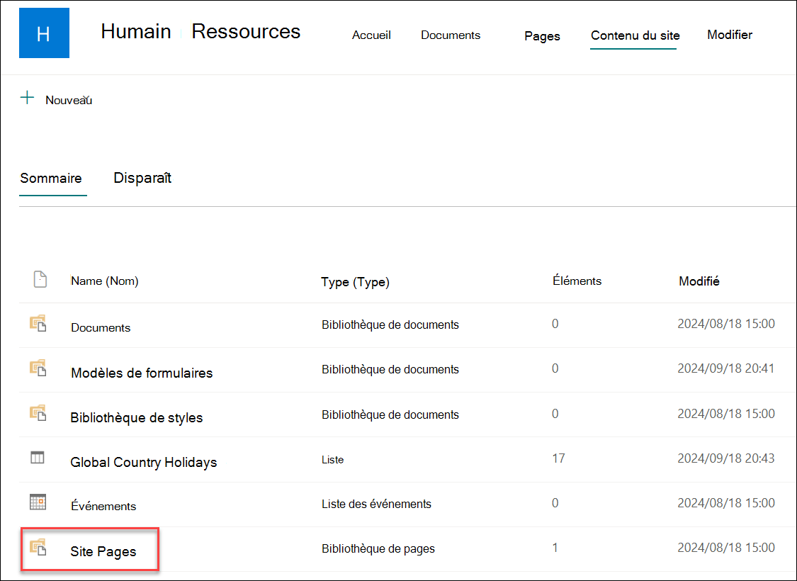 capture d’écran des pages du site