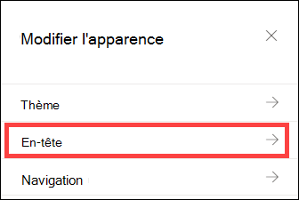 Modifier le volet d’apparence avec les options d’en-tête sélectionnées.