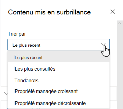 Options Trier par pour le composant WebPart Contenu en surbrillance dans l’expérience SharePoint moderne