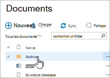 Bibliothèque de documents SharePoint 2016 avec dossier mis en surbrillance