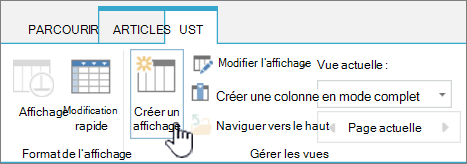 Bouton Créer une vue de bibliothèque SharePoint sur le ruban.