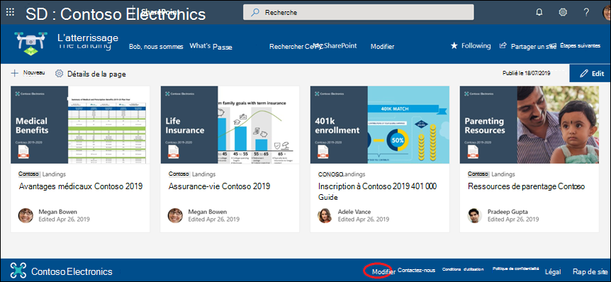 Ajouter ou modifier des liens et des étiquettes dans un pied de page de site de communication SharePoint.