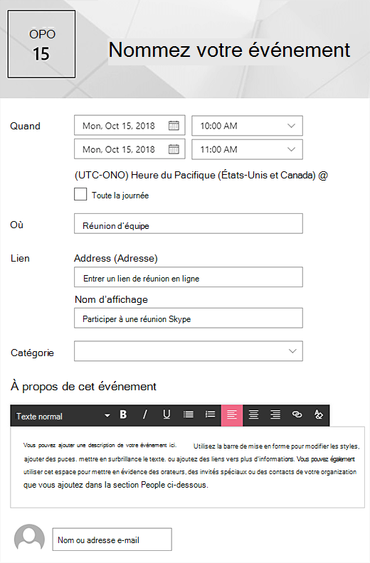 Page d’événement