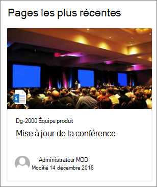 Exemple d’image miniature de page dans le composant WebPart Contenu en surbrillance