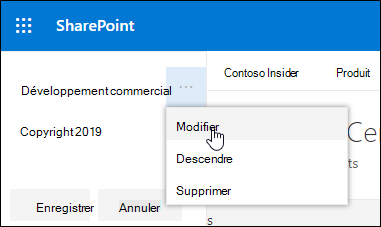 Modifier un lien ou une étiquette existant dans un pied de page sur un site de communication SharePoint.
