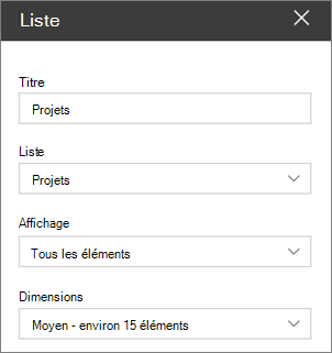 Répertorier les paramètres du composant WebPart