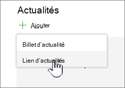 Ajouter un lien Actualités à partir d’un composant WebPart Actualités