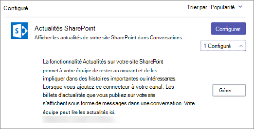 Boîte de dialogue Connecteur d’actualités