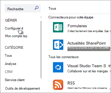 Boîte de dialogue Connecteurs d’actualités