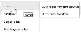 Menu ellipse fichier avec Ouvrir mis en surbrillance