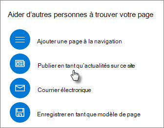 Panneau Promouvoir affichant Publier en tant qu’actualités sur ce site