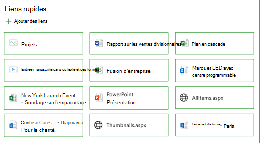 Disposition des boutons des liens rapides