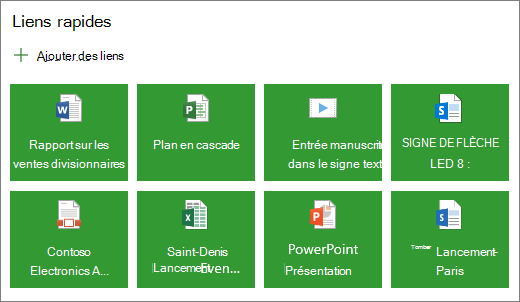 Liens rapides dans une disposition de vignette