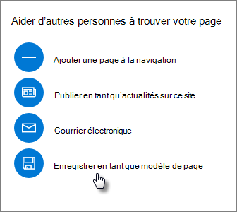 Panneau Promouvoir montrant le modèle de page Enregistrer sous