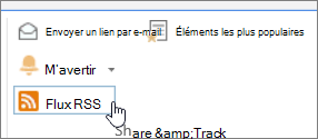 Onglet Bibliothèque avec l’option Flux RSS mise en évidence
