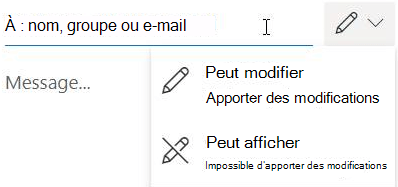 Sélectionnez l’icône de crayon pour accorder aux destinataires l’autorisation de modification ou de lecture seule.