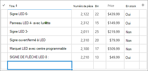 Formulaire de modification rapide d’une liste
