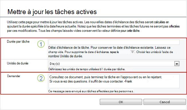 Formulaire de modification pour les tâches actives