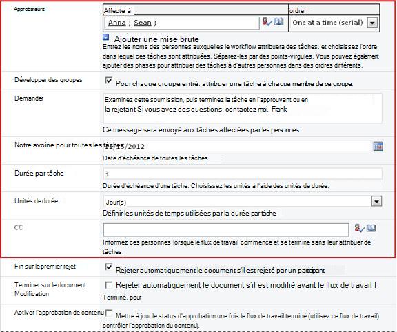 Formulaire pour la saisie d’informations spécifiques à l’exécution