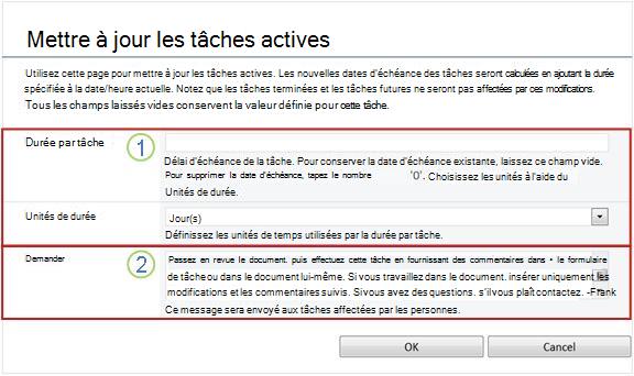 Formulaire de modification pour les tâches actives