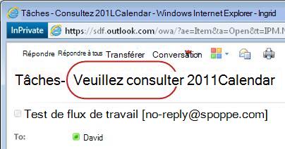 Texte Veuillez approuver dans la ligne Objet de la notification de tâche