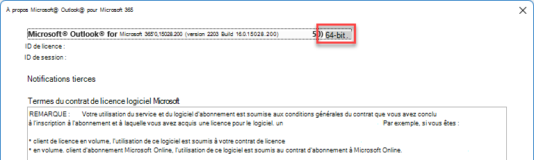 Fenêtre affichant les détails de Microsoft Outlook.